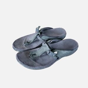 Merrell Pansy Bungee Women's Black Leather Slip On Flip-Flop Sandals J36634 Sz 9